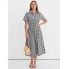 imageANRABESS Womens Summer Midi Dress Short Sleeve Striped Plaid Button Collar Shirt Dresses 2026 Casual Beach Vacation ClothesBlack White Plaid