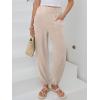 imageANRABESS Womens Summer Pants Cropped Elastic Waist Harem Barrel Lounge Casual Work Slacks Beach Vacation Clothes with PocketsParchment
