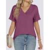 imageANRABESS Womens T Shirts Short Sleeve V Neck Shirts Summer Loose Fit Dressy Tops Business Casual Blouses 2026 Basic TeesWine Red