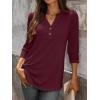 imageANRABESS Womens Tops 34 Sleeve Casual Henley Shirts V Neck Buttons Dressy Work Business Blouses 2026 Spring Trendy ClothesBurgundy