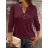 imageANRABESS Womens Tops 34 Sleeve Casual Henley Shirts V Neck Buttons Dressy Work Business Blouses 2026 Spring Trendy ClothesBurgundy