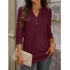 imageANRABESS Womens Tops 34 Sleeve Casual Henley Shirts V Neck Buttons Dressy Work Business Blouses 2026 Spring Trendy ClothesBurgundy