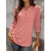 imageANRABESS Womens Tops 34 Sleeve Casual Henley Shirts V Neck Buttons Dressy Work Business Blouses 2026 Spring Trendy ClothesCoral