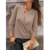 imageANRABESS Womens Tops 34 Sleeve Casual Henley Shirts V Neck Buttons Dressy Work Business Blouses 2026 Spring Trendy ClothesKhaki
