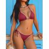 imageANRABESS Womens Triangle Bikini Sets Sexy Halter String Two Piece Swimsuits Tie Lace Trim Bathing Suit Trendy Beach SwimwearDeep Red