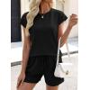 imageANRABESS Womens Waffle Knit 2 Piece Short Sets Cap Sleeve Summer 2026 Matching Lounge Outfits Travel Beach Vacation SweatsuitBlack