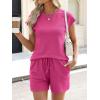 imageANRABESS Womens Waffle Knit 2 Piece Short Sets Cap Sleeve Summer 2026 Matching Lounge Outfits Travel Beach Vacation SweatsuitHot Pink
