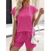 imageANRABESS Womens Waffle Knit 2 Piece Short Sets Cap Sleeve Summer 2026 Matching Lounge Outfits Travel Beach Vacation SweatsuitHot Pink