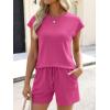 imageANRABESS Womens Waffle Knit 2 Piece Short Sets Cap Sleeve Summer 2026 Matching Lounge Outfits Travel Beach Vacation SweatsuitHot Pink