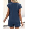 imageANRABESS Womens Waffle Knit 2 Piece Short Sets Cap Sleeve Summer 2026 Matching Lounge Outfits Travel Beach Vacation SweatsuitNavy Blue