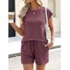 imageANRABESS Womens Waffle Knit 2 Piece Short Sets Cap Sleeve Summer 2026 Matching Lounge Outfits Travel Beach Vacation SweatsuitPurple