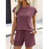 imageANRABESS Womens Waffle Knit 2 Piece Short Sets Cap Sleeve Summer 2026 Matching Lounge Outfits Travel Beach Vacation SweatsuitPurple