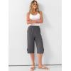 imageANRABESS Womens Wide Leg Capri Pants Elastic Waist Casual Loose Lounge Trousers 2026 Summer Flowy Beach Vacation ClothesDark Grey