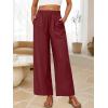 imageANRABESS Womens Wide Leg Linen Pants Summer Boho Casual Elastic Waist Long Lounge Travel Pants Trousers with PocketsDeep Red