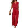 imageANRABESS 2 Piece Sets for Women Lounge Outfits Summer V Neck Cap Sleeve Top Wide Leg Pants Vacation Beach Travel SetRed