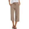 imageANRABESS Capris Pants for Women Summer Casual Loose Drawstring Elastic High Waist Straight 2026 Lounge Beach Cropped Trousers Large Khaki