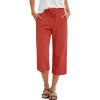 imageANRABESS Capris Pants for Women Summer Casual Loose Drawstring Elastic High Waist Straight 2026 Lounge Beach Cropped TrousersOrange Red