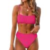 imageANRABESS High Waisted Bikini Sets for Women Tummy Control 2 Piece Swimsuits Ribbed Textured Bathing Suits Beach SwimwearHot Pink