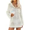 imageANRABESS Swimsuit Cover Up for Women Crochet Bathing Suit Summer Swimwear V Neck Mesh Knit Dress 2026 Beach Vacation ClothesCream White