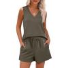 imageANRABESS Two Piece Sets for Women 2026 Summer Outfits Short Matching Lounge Set Casual V Neck Beach Vacation Travel ClothesArmy Green
