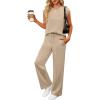 imageANRABESS Two Piece Sets for Women 2026 Summer Travel Vacation Outfits Sleeveless Lounge Set Matching Wide Leg Pants SweatsuitKhaki