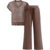 imageANRABESS Women 2 Piece Outfits Summer Lounge Sets Crochet Knit Sweater Vest Wide Leg Pants Casual Beach Vacation ClothesBrown