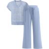 imageANRABESS Women 2 Piece Outfits Summer Lounge Sets Crochet Knit Sweater Vest Wide Leg Pants Casual Beach Vacation ClothesDusty Blue