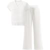imageANRABESS Women 2 Piece Outfits Summer Lounge Sets Crochet Knit Sweater Vest Wide Leg Pants Casual Beach Vacation ClothesWhite