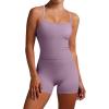 imageANRABESS Women Workout Sets Build in Bra 2 Piece Outfits Tank Tops Tummy Control Shorts Yoga Gym Active Wear Clothing SetGrey Purple