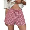 imageANRABESS Womens Boxer Shorts Summer Gingham Striped Drawstring Pajama Lounge Shorts With Pockets Trendy Cute Beach BottomsRed White Plaid