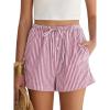 imageANRABESS Womens Boxer Shorts Summer Gingham Striped Drawstring Pajama Lounge Shorts With Pockets Trendy Cute Beach BottomsRed White Stripe