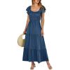 imageANRABESS Womens Casual Summer Maxi Dress Flutter Short Sleeve Scoop Neck Smocked A Line Flowy Beach Vacation Long DressesDeep Blue