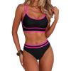 imageANRABESS Womens Halter Bikini Set Color Block Sporty Swimsuits Two Piece High Waist Bathing Suit Sexy Summer Beach Swim SuitsBlack Hot Pink