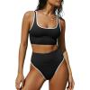 imageANRABESS Womens High Waisted Bikini Sets Two Piece Tummy Control Swimsuits High Cut Summer Beach Vacation Bathing SuitsBlack White