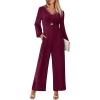 imageANRABESS Womens Jumpsuits Dressy Long Sleeve Wide Leg V Neck Pants Rompers 2026 Fall Formal One Piece Wedding Guest OutfitsWine Red