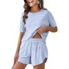 imageANRABESS Womens Striped Pajamas Sets 2026 Summer 2 Piece Lounge Matching Short PJ Set Side Split Spring Sleepwear OutfitsBlue White Striped