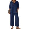 imageANRABESS Womens Summer 2 Piece Lounge Sets 34 Sleeve V Neck Top Wide Leg Palazzo Pants Set 2026 Beach Travel OutfitsNavy Blue