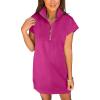 imageANRABESS Womens Summer Casual Half Zip Cap Sleeve Trendy WrinkleFree Tshirt Dress 2026 Spring Beach Vacation Short DressesHot Pink