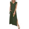 imageANRABESS Womens Summer Casual Maxi Dresses Sleeveless V Neck Split WrinkleFree Long Sundress Beach Vacation Travel ClothesArmy Green