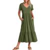 imageANRABESS Womens Summer Casual Short Sleeve T Shirts Maxi Dress Flowy V Neck Tiered Beach Vacation Sundress 2026 OutfitsArmy Green