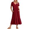 imageANRABESS Womens Summer Casual Short Sleeve T Shirts Maxi Dress Flowy V Neck Tiered Beach Vacation Sundress 2026 OutfitsWine Red Burgundy