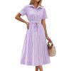 imageANRABESS Womens Summer Midi Dress Short Sleeve Striped Plaid Button Collar Shirt Dresses 2026 Casual Beach Vacation ClothesPurple White Stripe