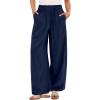 imageANRABESS Womens Wide Leg Linen Pants Summer Boho Casual Elastic Waist Long Lounge Travel Pants Trousers with PocketsNavy Blue