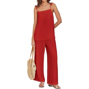 imageANRABESS 2 Piece Sets for Women Summer Casual Lounge Spaghetti Strap Top Wide Leg Pants Set Vacation Beach Travel OutfitsRed
