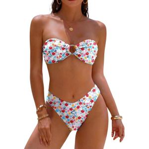 imageANRABESS Bikini Sets for Women Bandeau O Ring 2 Piece Swimsuit Floral Halter Tie Back Bathing Suit 2026 Summer Beach SwimwearRed Blue Floral