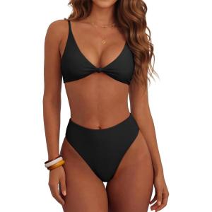 imageANRABESS Bikini Sets for Women V Neck Knot Front Two Piece Swimsuits Bathing Suit 2026 Summer Beach Sexy SwimwearBlack