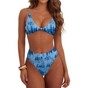 imageANRABESS Bikini Sets for Women V Neck Knot Front Two Piece Swimsuits Bathing Suit 2026 Summer Beach Sexy SwimwearOcean Wave Print