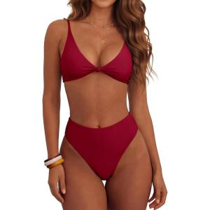 imageANRABESS Bikini Sets for Women V Neck Knot Front Two Piece Swimsuits Bathing Suit 2026 Summer Beach Sexy SwimwearRed