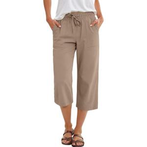 imageANRABESS Capris Pants for Women Summer Casual Loose Drawstring Elastic High Waist Straight 2026 Lounge Beach Cropped Trousers Large Khaki