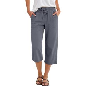 imageANRABESS Capris Pants for Women Summer Casual Loose Drawstring Elastic High Waist Straight 2026 Lounge Beach Cropped TrousersGrey